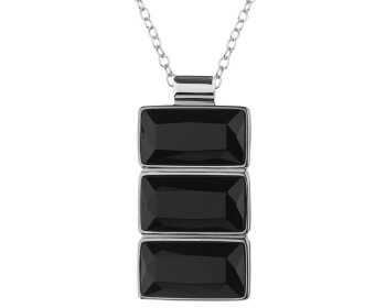 Rhodium-Plated Brass Necklace with Agate
