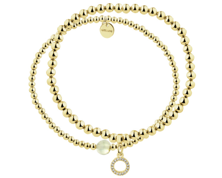 Pozlacený náramek z mosazi s prehnity a  zirkony – kroužek