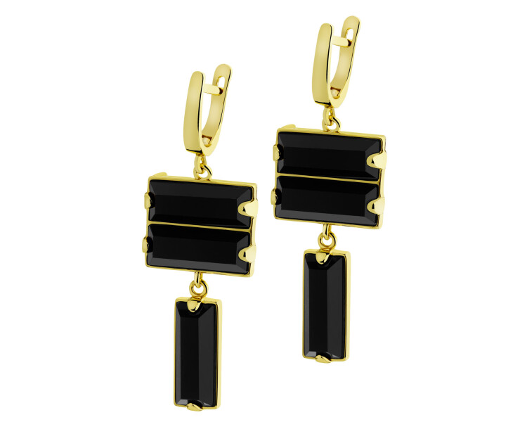 Gold-Plated Brass Dangling Earring with Agate