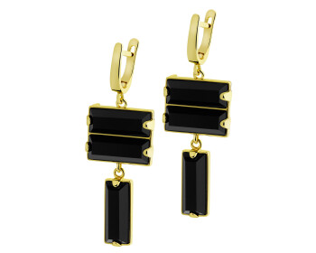 Gold-Plated Brass Dangling Earring with Agate
