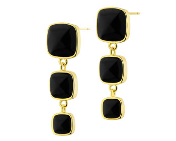 Gold-Plated Brass, Gold-Plated Silver Dangling Earring with Agate