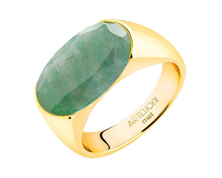 Gold-Plated Brass Ring with Aventurine