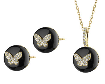 Gold-Plated Brass, Gold-Plated Silver Set with Cubic Zirconia