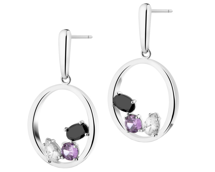 Rhodiované náušnice z mosazi se zirkony