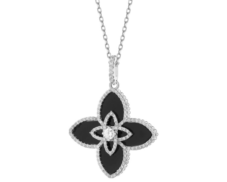 Rhodiovaný náhrdelník z mosazi s achátem a zirkony