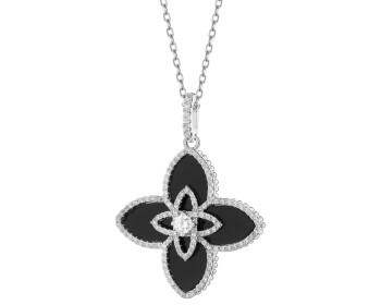 Rhodiovaný náhrdelník z mosazi s achátem a zirkony