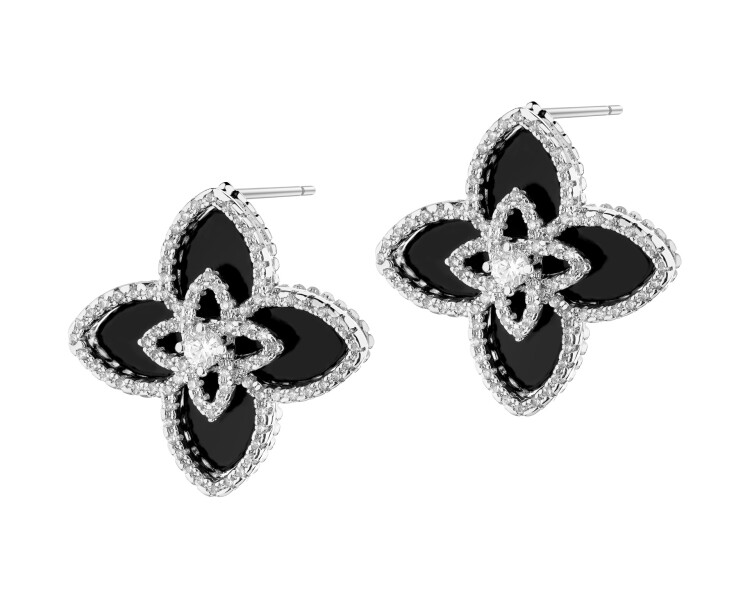 Rhodiované náušnice z mosazi s achátem a zirkony