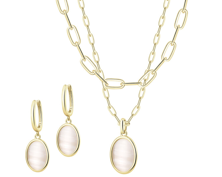 Pozlacené náušnice a náhrdelník z mosazi s kočičím okem