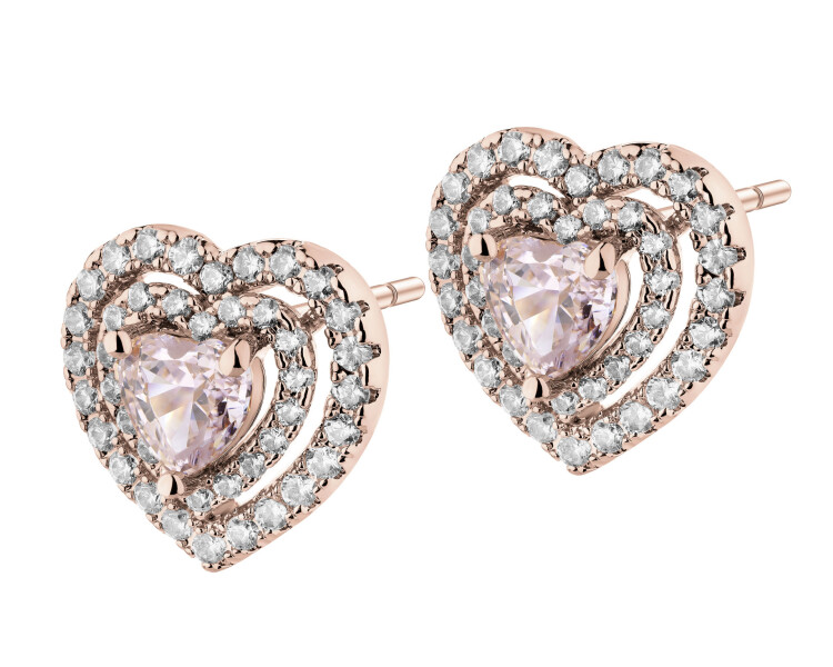 Pozlacené náušnice z mosazi se zirkony - srdce