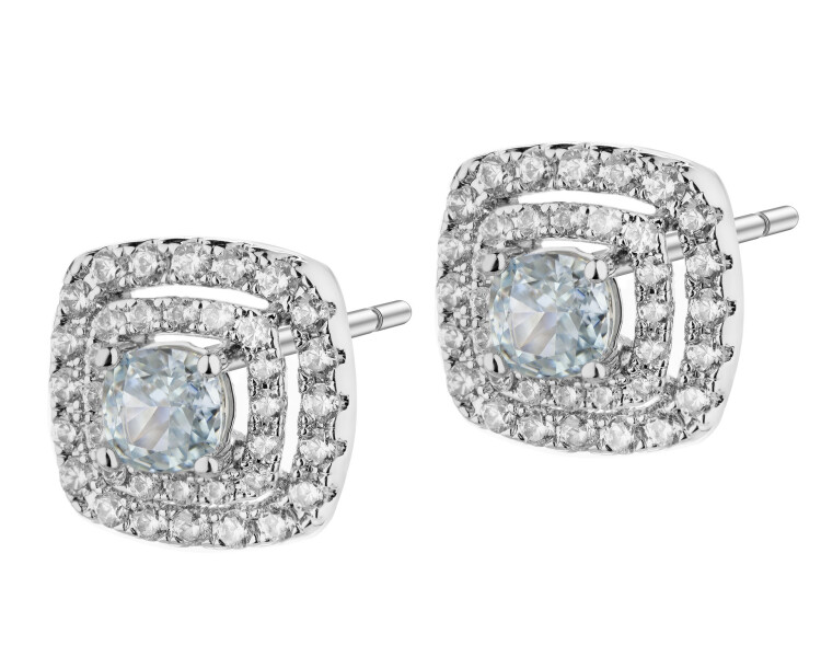 Náušnice z rhodiované mosazi se zirkony – čtverec