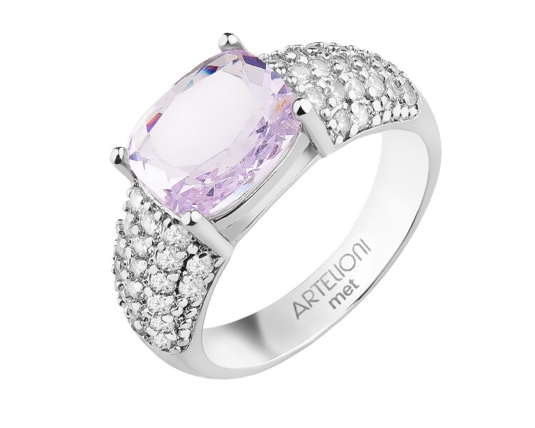 Prsten z pozlacené mosazi se zirkony a skleněným detailem