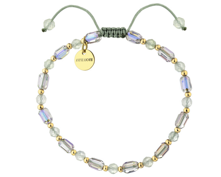 Pozlacený náramek z mosazi s prehnity a skleněnými detaily