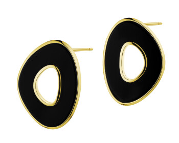 Gold-Plated Brass, Gold-Plated Silver Earrings with Agate