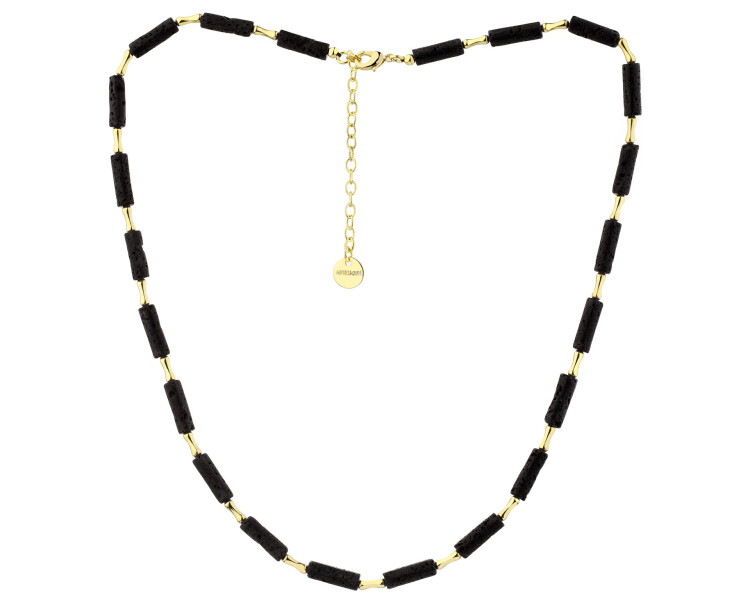 Gold-Plated Brass Necklace with Volcanic Rock