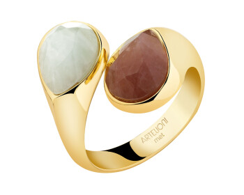Gold-Plated Brass Ring with Quartz