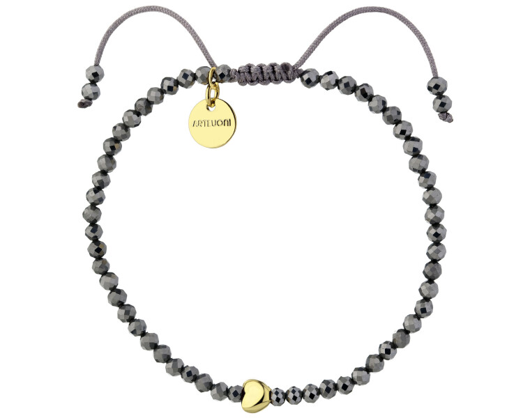 Pozlacený náramek z mosazi s klenotnickými kameny - srdce