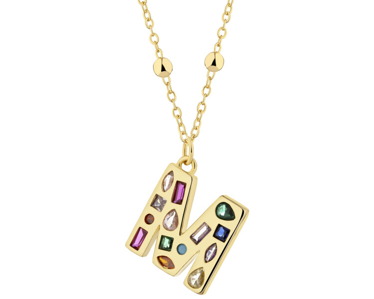 Pozlacený náhrdelník z mosazi se zirkony - písmeno M