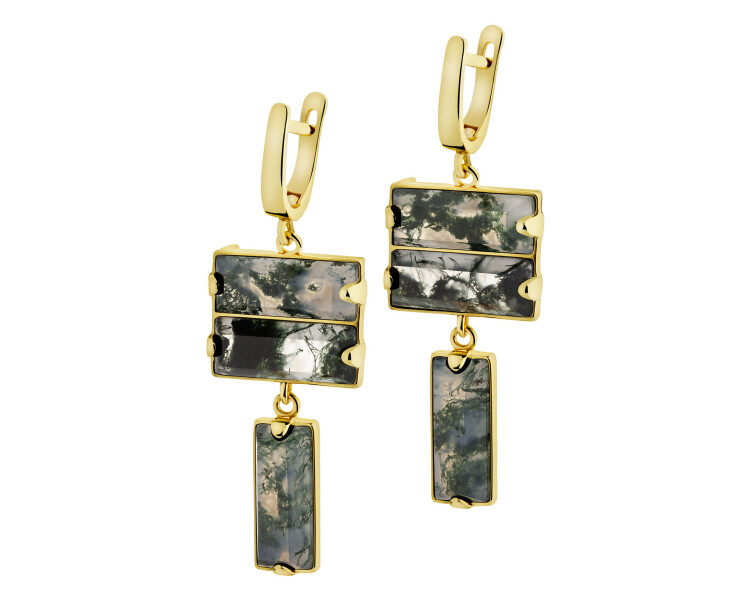 Pozlacené náušnice z mosazi s acháty