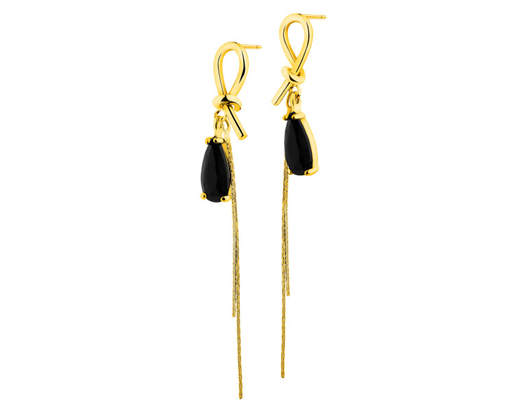 Gold-Plated Brass, Gold-Plated Silver Dangling Earring with Crystal