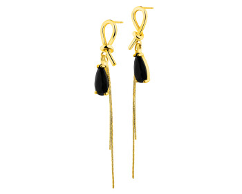 Gold-Plated Brass, Gold-Plated Silver Dangling Earring with Crystal