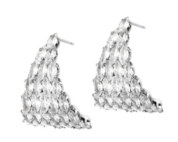 Rhodium-Plated Brass Dangling Earring with Cubic Zirconia