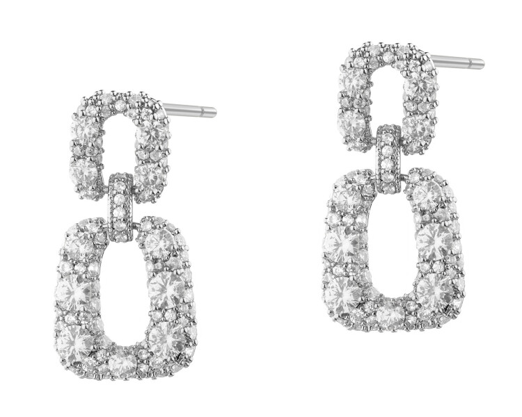 Náušnice z rhodiované mosazi se zirkony