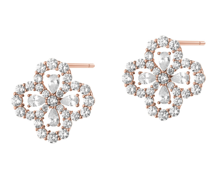 Náušnice z pozlacené mosazi se zirkony - květy