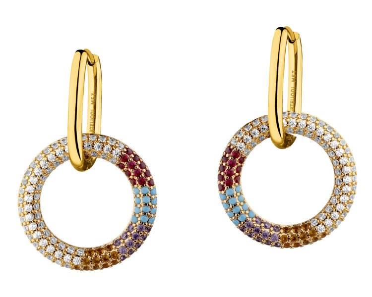 Pozlacené náušnice z mosazi se zirkony - kroužky