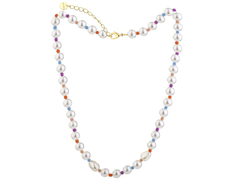 Náhrdelník z pozlacené mosazi s perlami a skleněnými detaily