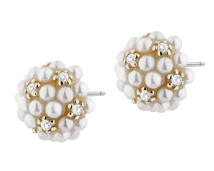 Pozlacené náušnice z mosazi se zirkony a perlami