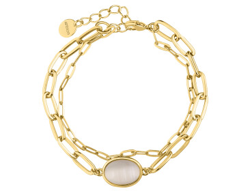 Gold-Plated Brass Bracelet with Cat's Eye Effect Gemstone