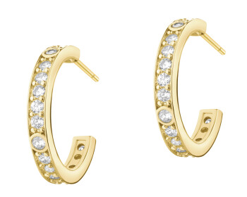 Gold-Plated Brass, Gold-Plated Silver Hoop Earring with Cubic Zirconia