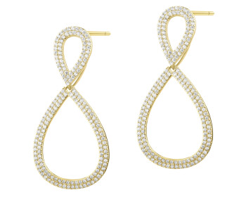 Gold-Plated Brass, Gold-Plated Silver Dangling Earring with Cubic Zirconia