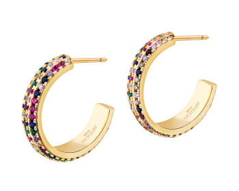 Gold-Plated Brass, Gold-Plated Silver Hoop Earring with Cubic Zirconia