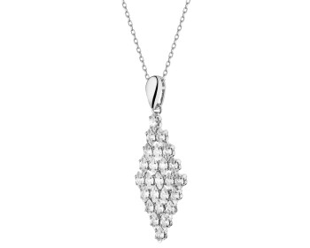 Rhodium-Plated Brass Necklace with Cubic Zirconia