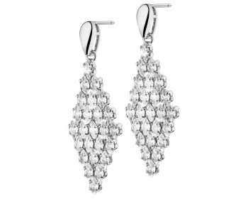 Rhodium-Plated Brass, Rhodium-Plated Silver Dangling Earring 