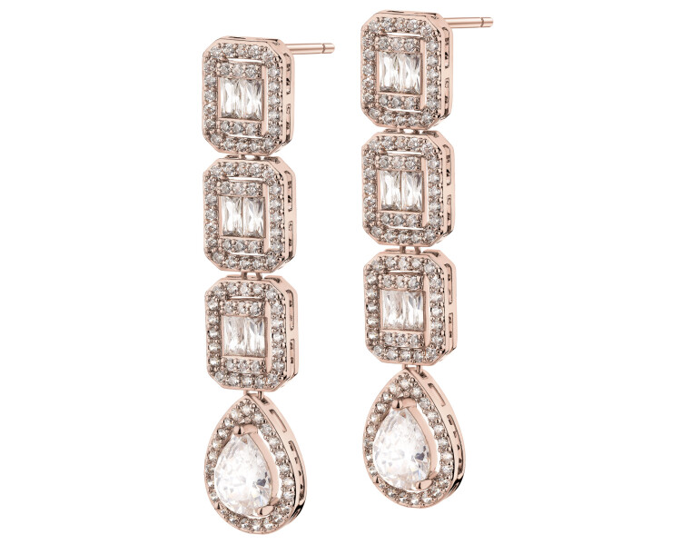 Gold-Plated Brass, Gold-Plated Silver Dangling Earring with Cubic Zirconia