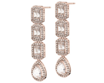 Gold-Plated Brass, Gold-Plated Silver Dangling Earring with Cubic Zirconia