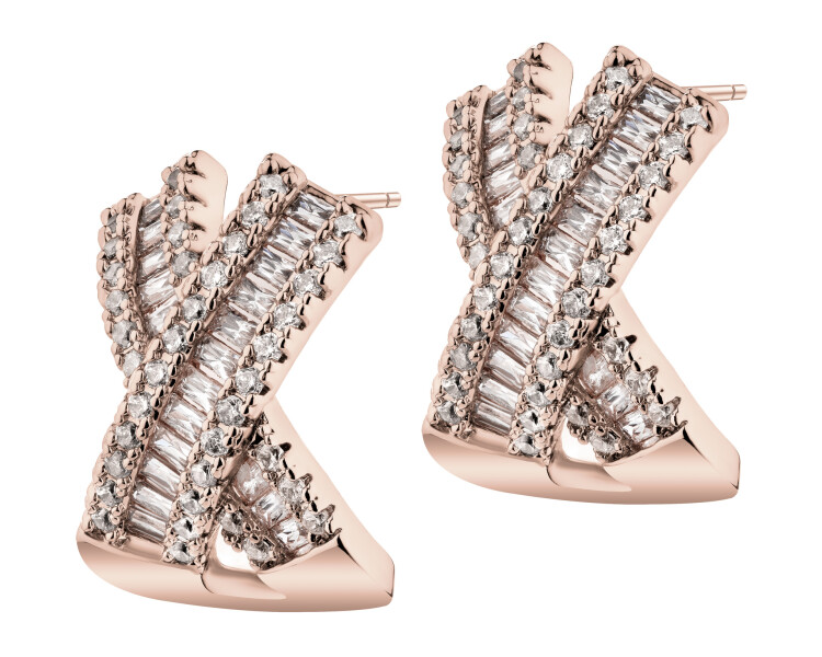 Gold-Plated Brass, Gold-Plated Silver Earrings with Cubic Zirconia