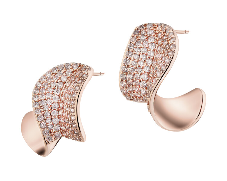 Gold-Plated Brass, Gold-Plated Silver Earrings with Cubic Zirconia