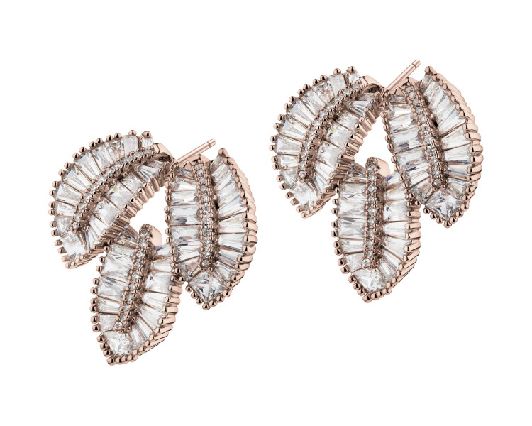 Gold-Plated Brass, Gold-Plated Silver Earrings with Cubic Zirconia