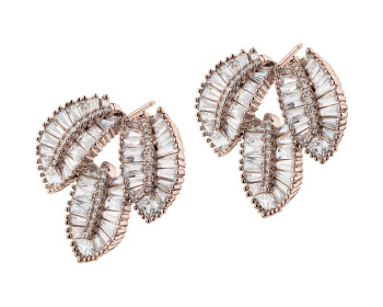 Gold-Plated Brass, Gold-Plated Silver Earrings with Cubic Zirconia