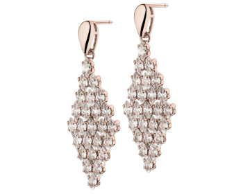 Gold-Plated Brass, Gold-Plated Silver Dangling Earring with Cubic Zirconia