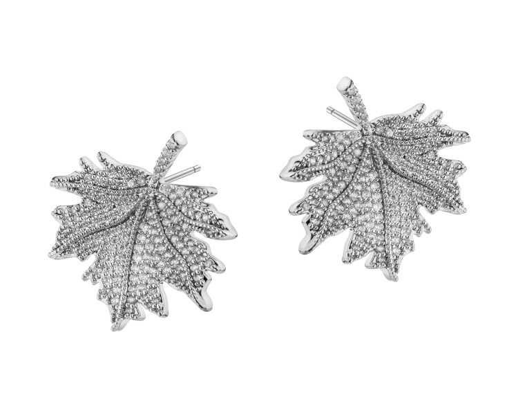 Gold-Plated Brass, Gold-Plated Silver Earrings with Cubic Zirconia