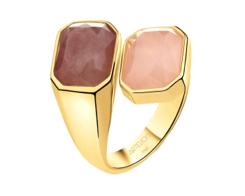 Pozlacený prsten z mosazi s křemeny