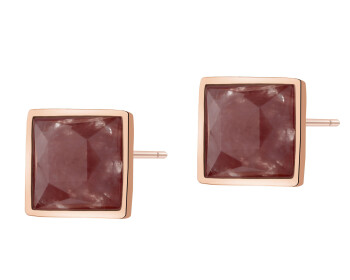 Gold-Plated Brass, Gold-Plated Silver Earrings with Quartz