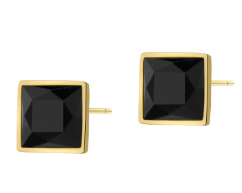 Gold-Plated Brass, Gold-Plated Silver Earrings with Agate