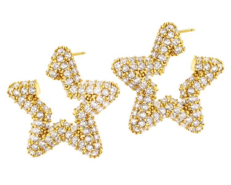 Gold-Plated Brass, Gold-Plated Silver Earrings with Cubic Zirconia