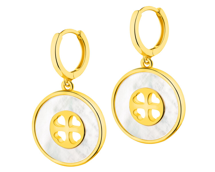 Gold-Plated Brass, Gold-Plated Silver Dangling Earring with Mother Of Pearl