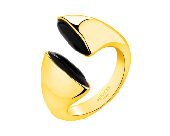 Gold-Plated Brass Ring with Agate